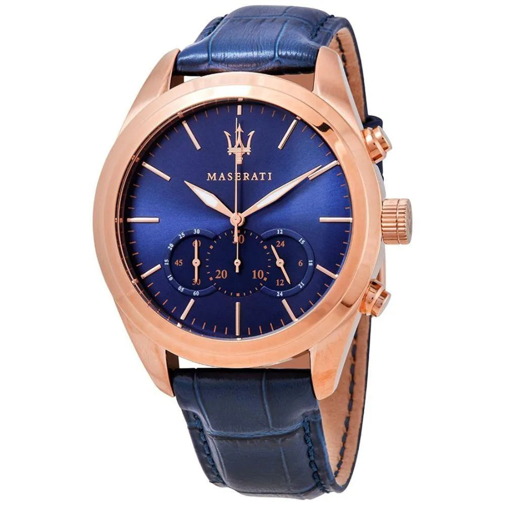 Maserati Traguardo Chronograph Blue Dial Blue Leather Strap Watch for Men - R8871612015