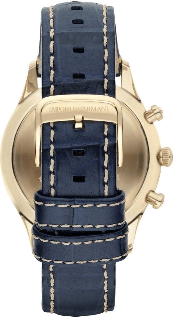Emporio Armani Chronograph Midnight Blue Dial Blue Leather Strap Watch For Men - AR1862