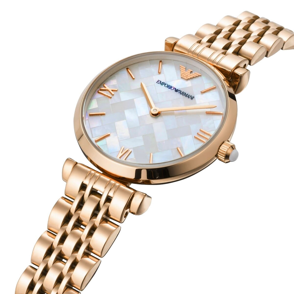 Emporio Armani Mother of Pearl Dial Rose Gold Steel Strap Watch For Women - AR11110
