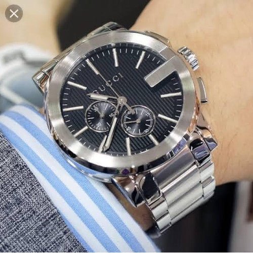 Gucci G Chrono Black Dial Silver Steel Strap Watch For Men - YA101204