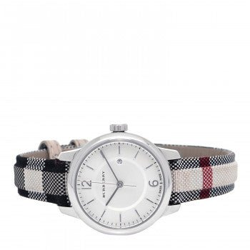 Burberry Classic Stone Silver Dial Horseberry Black Leather Strap Watch for Women - BU10103