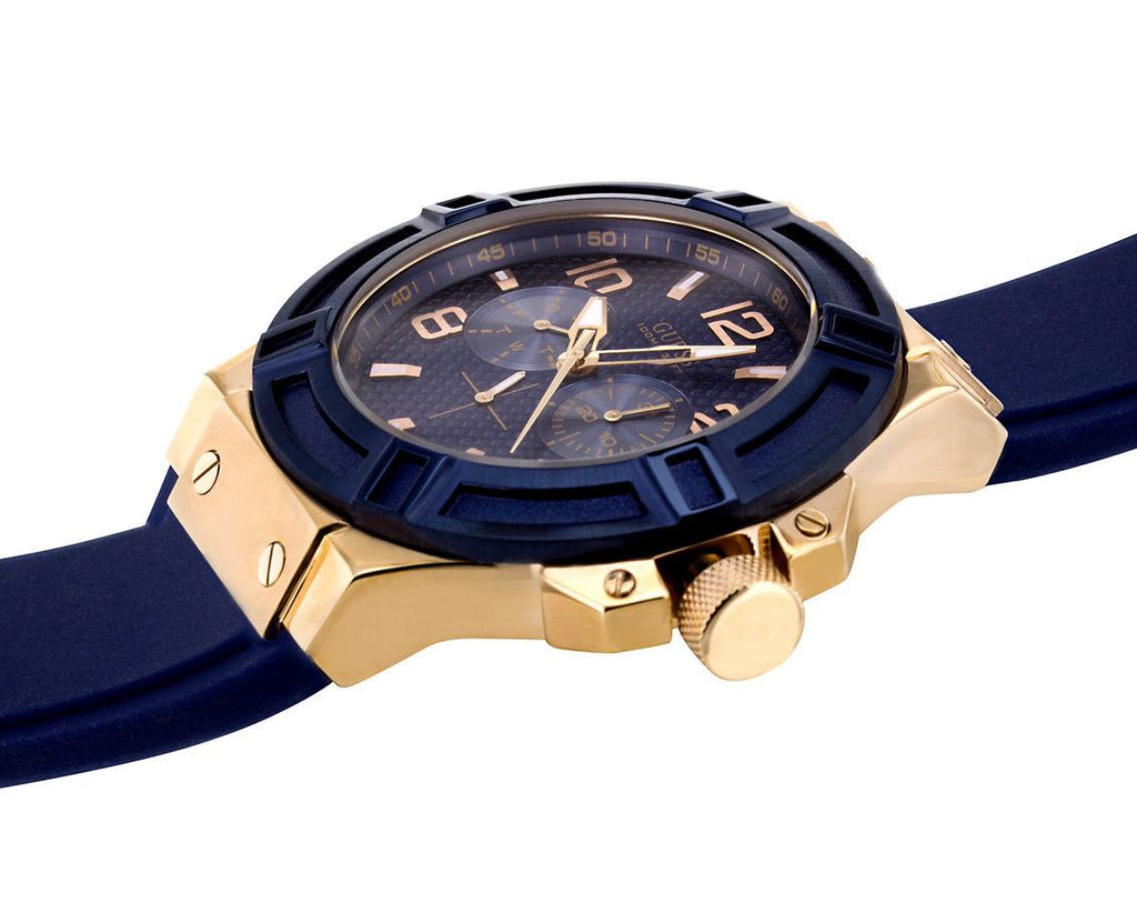 Guess Rigor Blue Dial Blue Silicone Strap Watch For Men - W0247G3