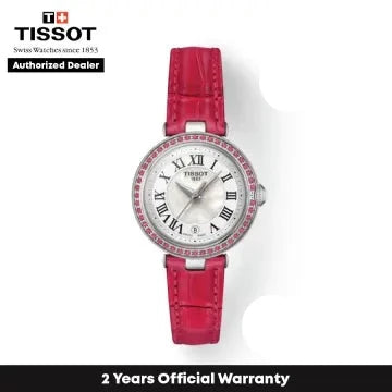 Tissot Bellissima Small Lady Diamonds Mother of Pearl Dial Red Leather Strap Watch For Women - T126.010.66.113.00