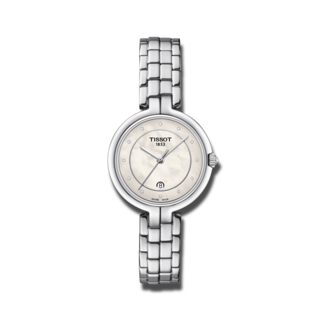 Tissot T Lady Flamingo Diamonds White Dial Silver Steel Strap Watch For Women - T094.210.11.116.01