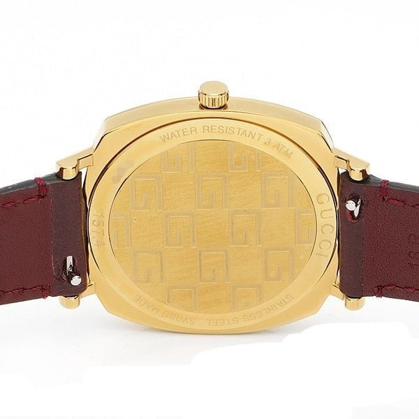 Gucci Grip Quartz Yellow Gold Dial Maroon Leather Strap Watch For Women - YA157405