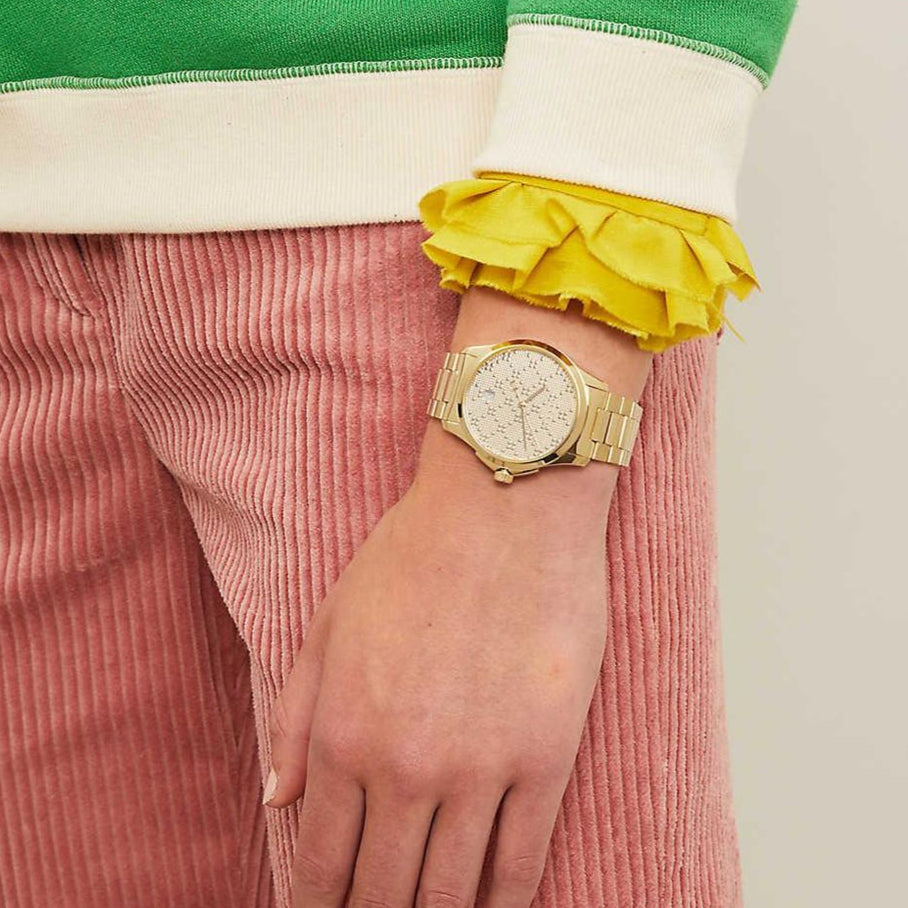 Gucci G Timeless Gold Dial Gold Steel Strap Unisex Watch - YA126461