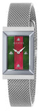 Gucci G Frame Red and Green Dial Silver Mesh Bracelet Watch For Women - YA147401