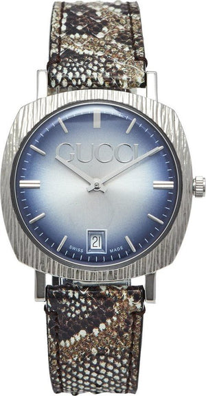 Gucci Grip Vintage Blue Dial Snakeskin Brown Leather Strap Watch for Women - YA152401