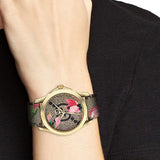 Gucci G Timeless Floral Brown Dial Brown Leather Strap Watch For Women - YA1264038