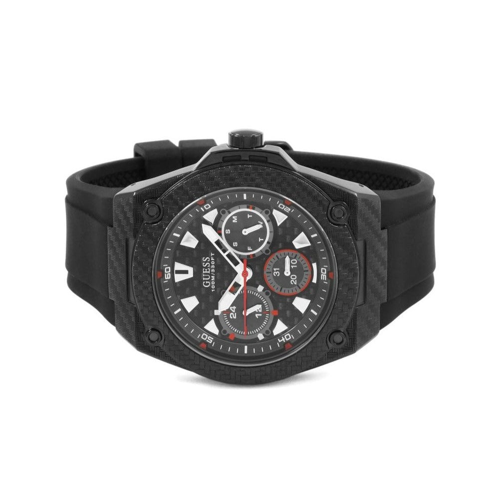 Guess Legacy Black Dial Black Rubber Strap Watch For Men - W1048G2