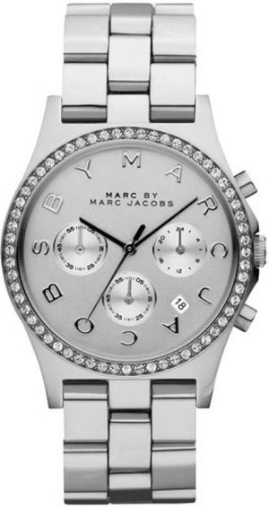 Marc Jacobs Henry Glitz Chronograph Silver Dial Silver Steel Strap Watch for Women - MBM9017