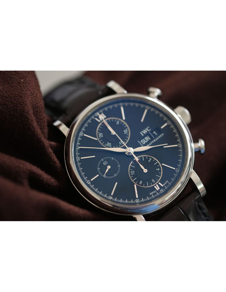 IWC Portofino Chronograph Black Dial Black Leather Strap Watch for Men - IW391029