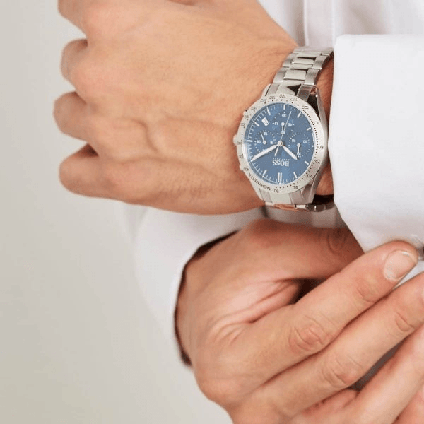 Hugo Boss Talent Blue Dial Silver Steel Strap Watch for Men - 1513582