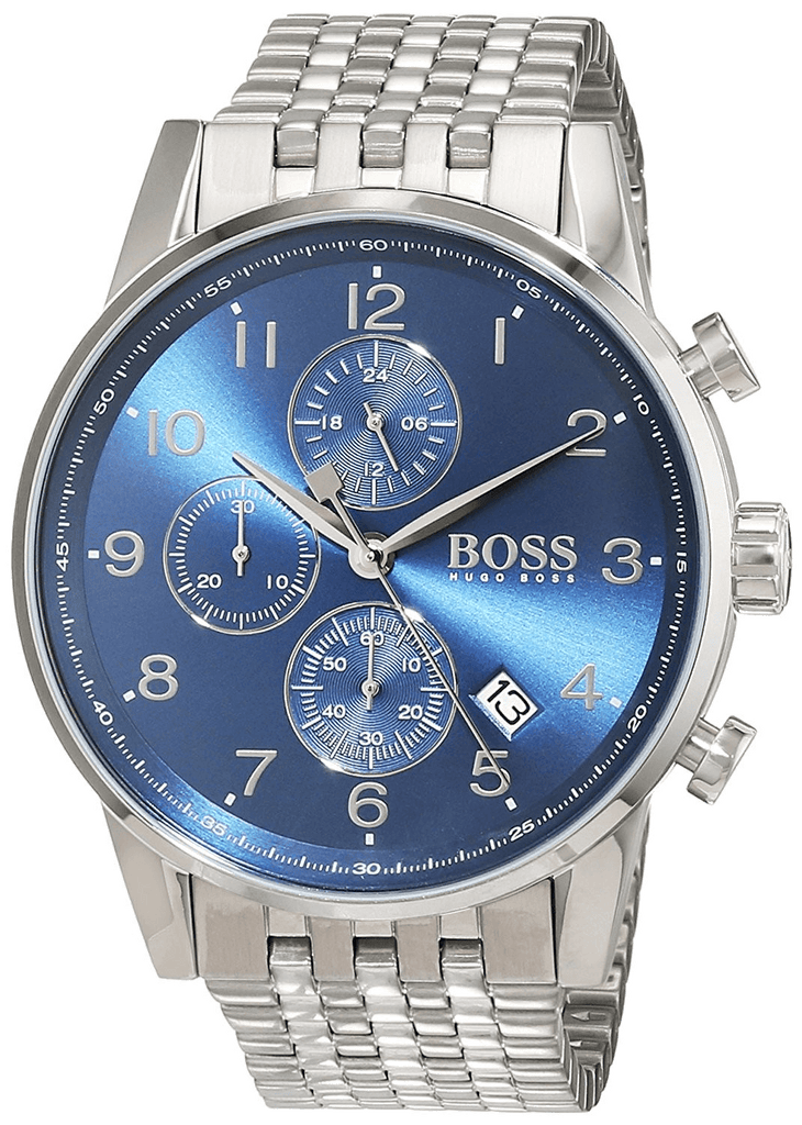 Hugo Boss Navigator Chronograph Blue Dial Silver Steel Strap Watch for Men - 1513498