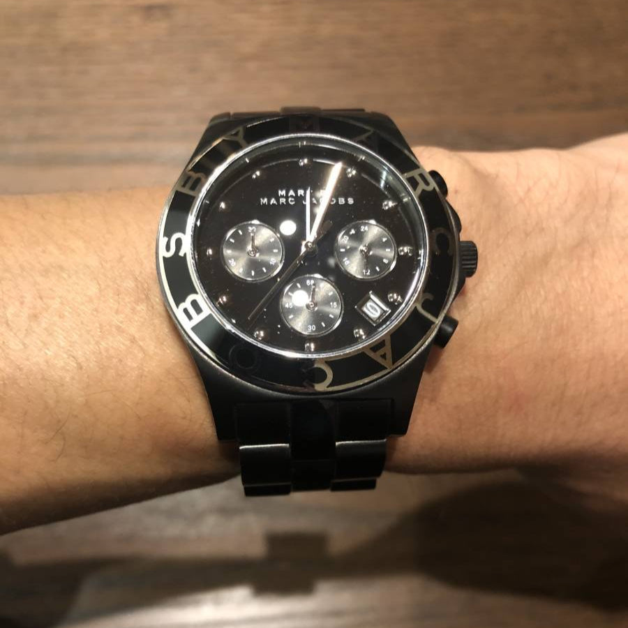 Marc Jacobs Blade Chronograph Black Dial Black Steel Strap Watch for Women - MBM3083