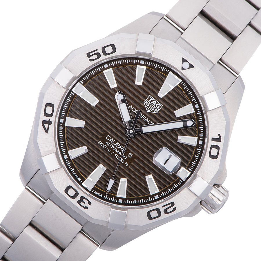 Tag Heuer Aquaracer Calibre 5 Automatic Sunray Brown Dial Silver Steel Strap Watch for Men - WAY2018.BA0927