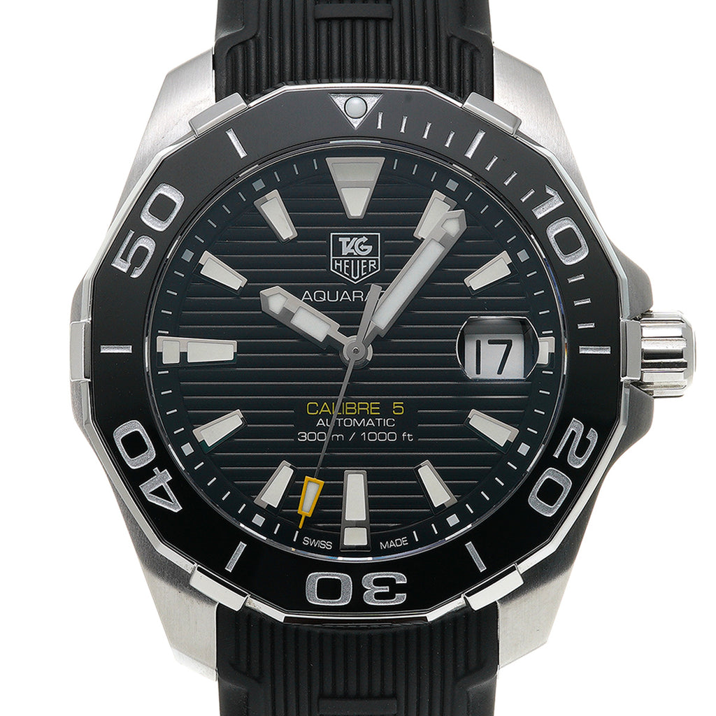 Tag Heuer Aquaracer Calibre 5 Automatic Black Dial Black Rubber Strap Watch for Men - WAY211A.FT6151