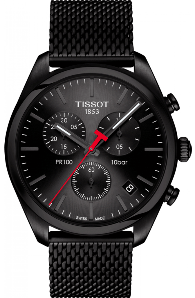 Tissot T Classic PR 100 Chronograph Black Dial Black Mesh Bracelet Watch For Men - T101.417.33.051.00