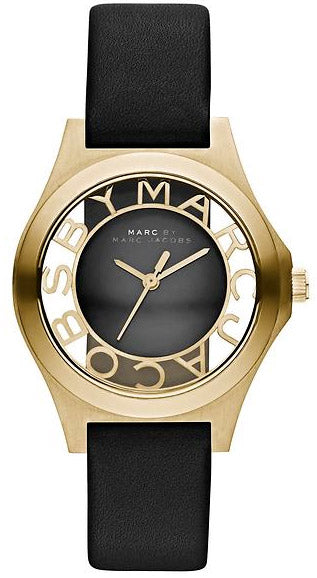 Marc Jacobs Henry Skeleton Black Dial Black Leather Strap Watch for Women - MBM1340