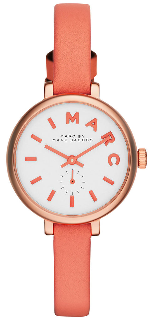 Marc Jacobs Sally White Dial Orange Leather Strap Watch for Women - MBM1355