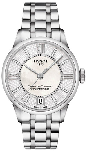 Tissot Chemin Des Tourelles Powermatic 80 Helvetic Silver Dial Silver Steel Strap Watch For Women - T099.207.11.116.00