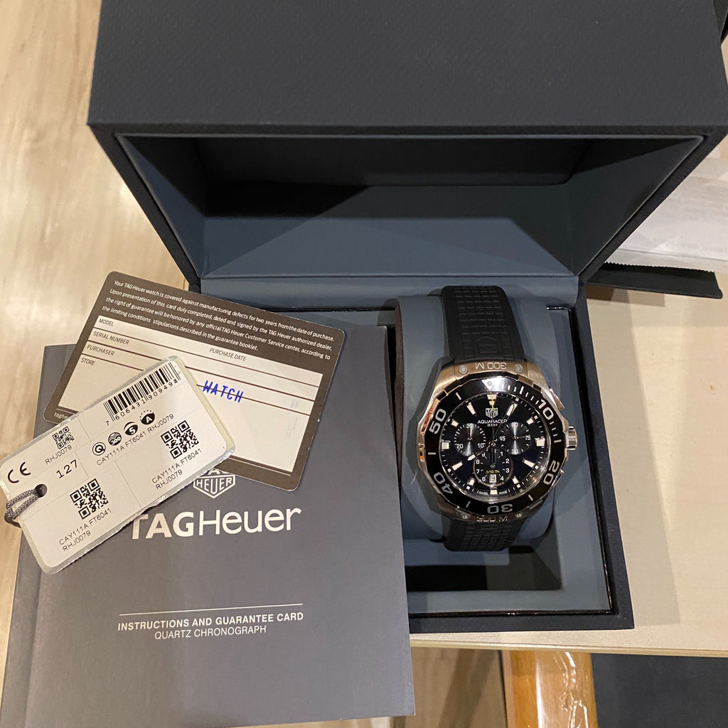 Tag Heuer Carrera Aquaracer Quartz Chronograph Black Dial Black Rubber Strap Watch for Men - CAY111A.FT6041