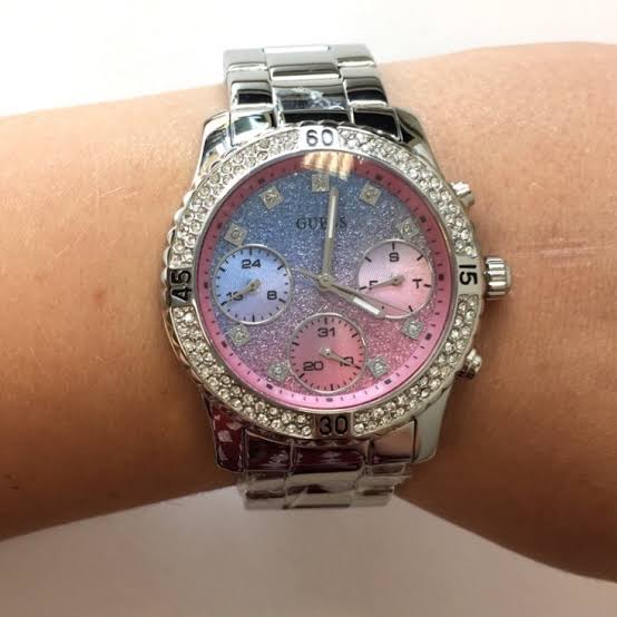 Guess Confetti Multicolored Dial Silver Steel Strap Watch For Women - W0774L1