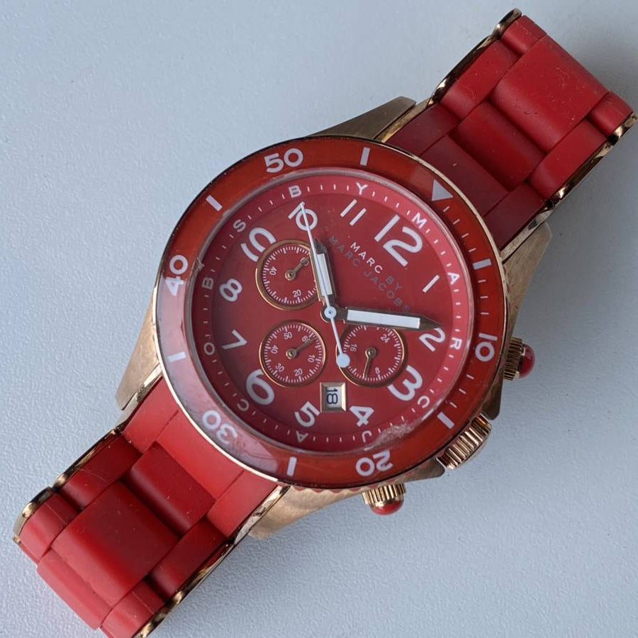 Marc Jacobs Rock Chronograph Red Dial Red Silicone Strap Watch for Women - MBM2577