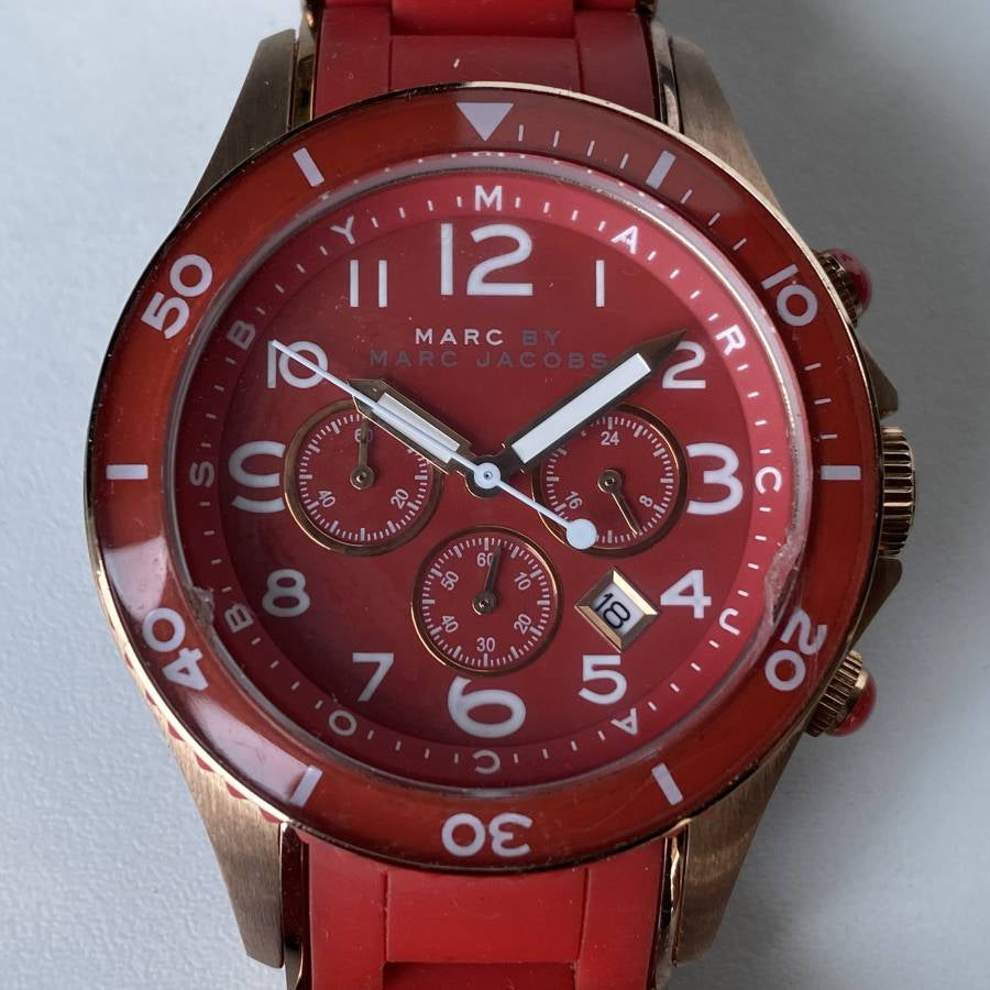 Marc Jacobs Rock Chronograph Red Dial Red Silicone Strap Watch for Women - MBM2577
