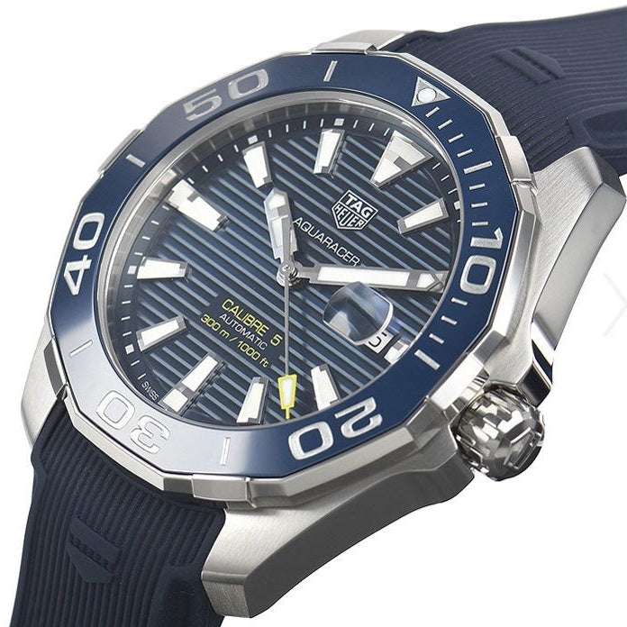 Tag Heuer Aquaracer Calibre 5 Automatic Blue Dial Blue Rubber Strap Watch for Men - WAY201B.FT6150