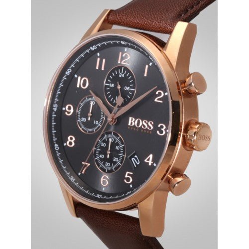 Hugo Boss Navigator Grey Dial Brown Leather Strap Watch for Men - 1513496