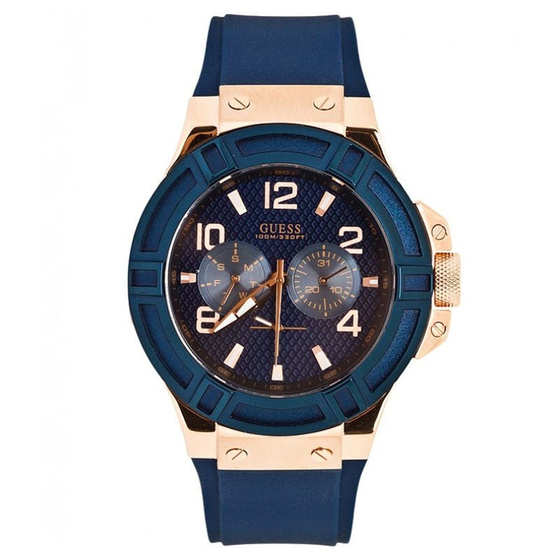 Guess Rigor Blue Dial Blue Silicone Strap Watch For Men - W0247G3