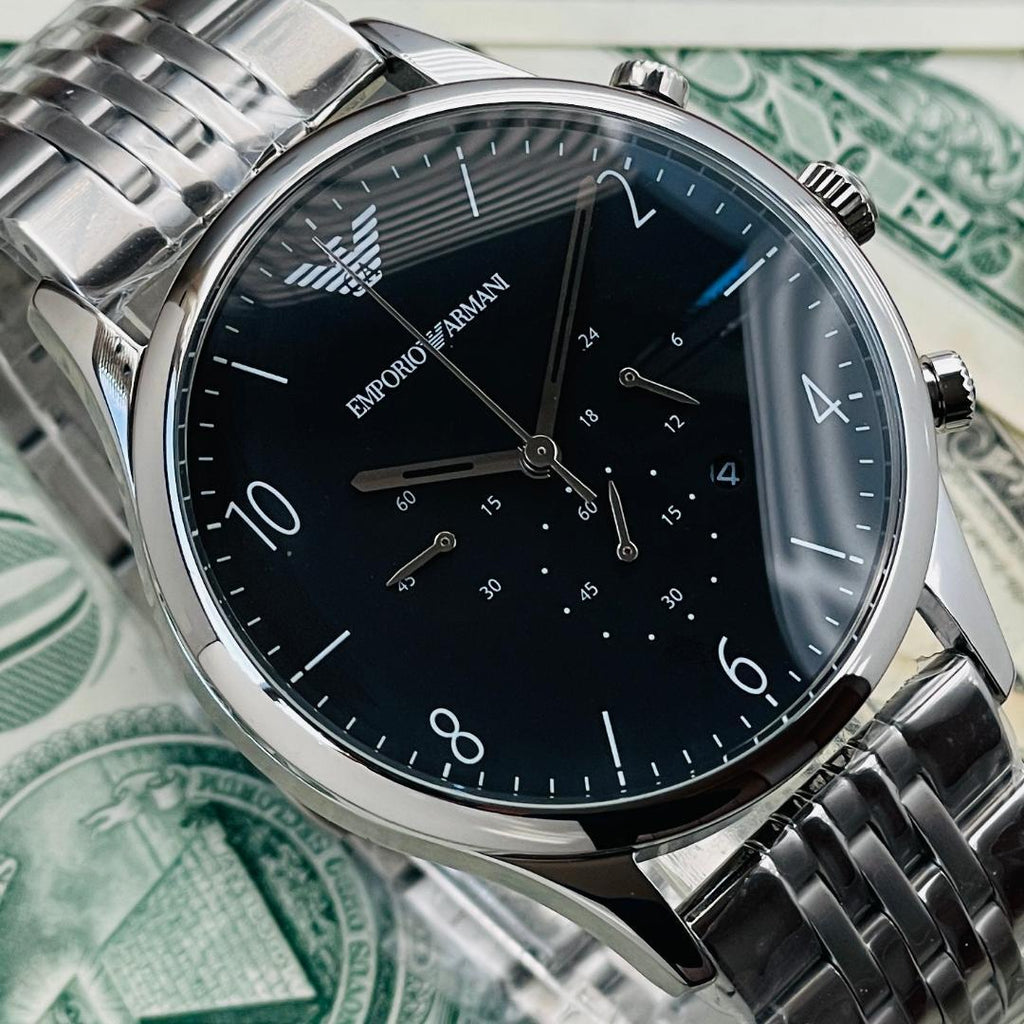 Emporio Armani Beta Chronograph Black Dial Steel Strap Watch For Men - AR1863