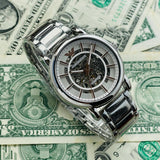 Emporio Armani Meccanico Skeleton Silver Dial Silver Steel Strap Watch For Men - AR1980