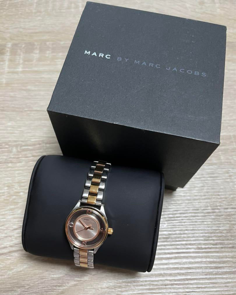Marc Jacobs Tether Transparent White Dial Two Tone Steel Strap Watch for Women - MBM3418