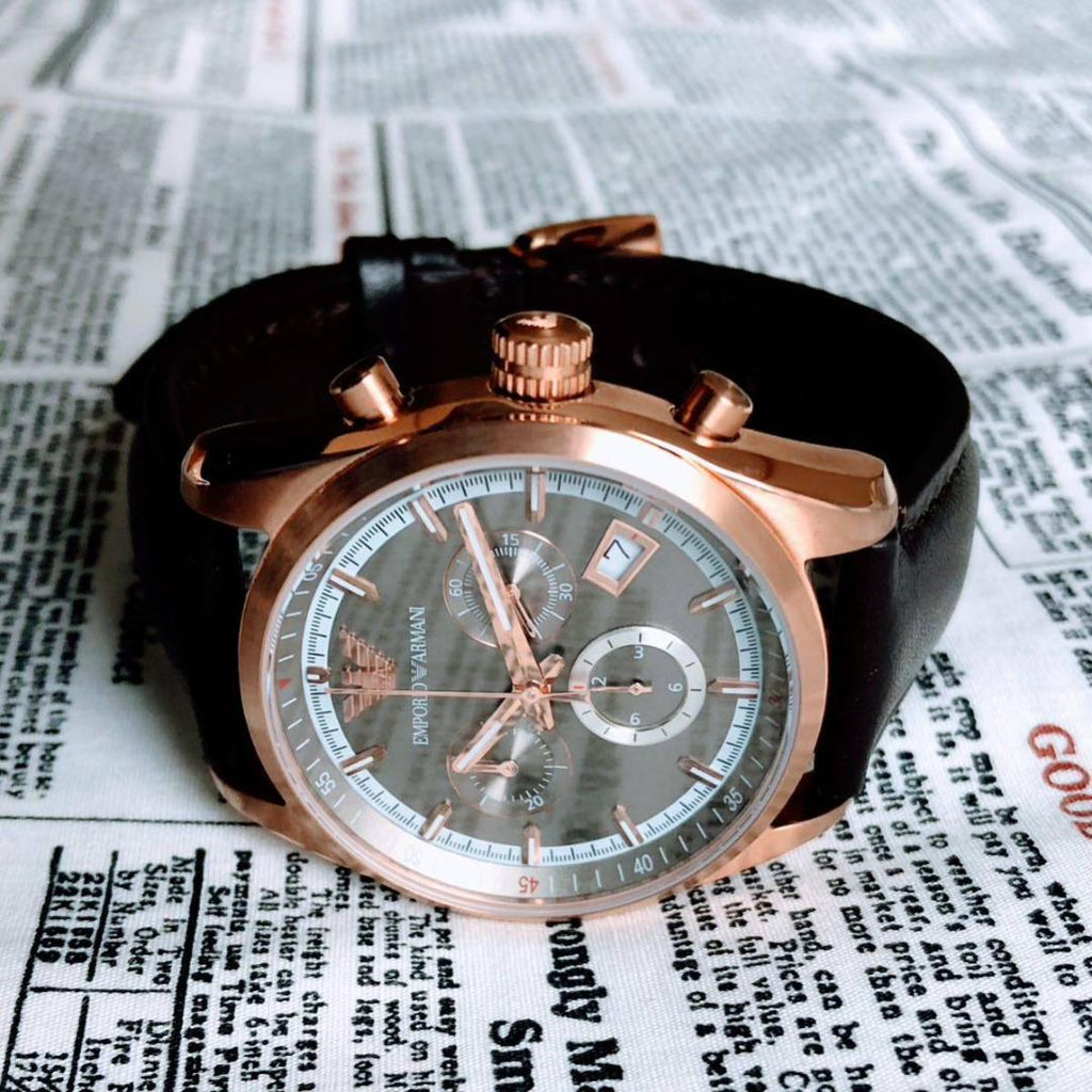 Emporio Armani Chronograph Gray Dial Brown Leather Strap Watch For Men - AR6043