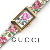 Gucci G-Frame Floral Mother of Pearl Dial White Leather Strap Watch For Women - YA147406