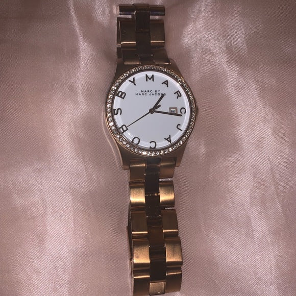 Marc Jacobs Henry Diamonds White Dial Rose Gold Steel Strap Watch for Women - MBM3079