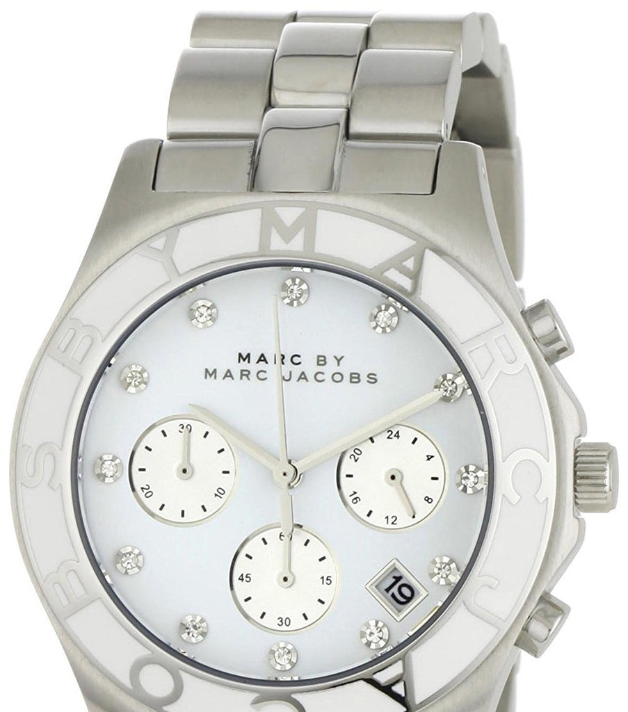Marc Jacobs Blade Chronograph White Dial Silver Steel Strap Watch for Women - MBM3080