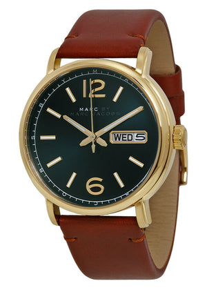Marc Jacobs Fergus Green Dial Brown Leather Strap Watch for Men - MBM5077