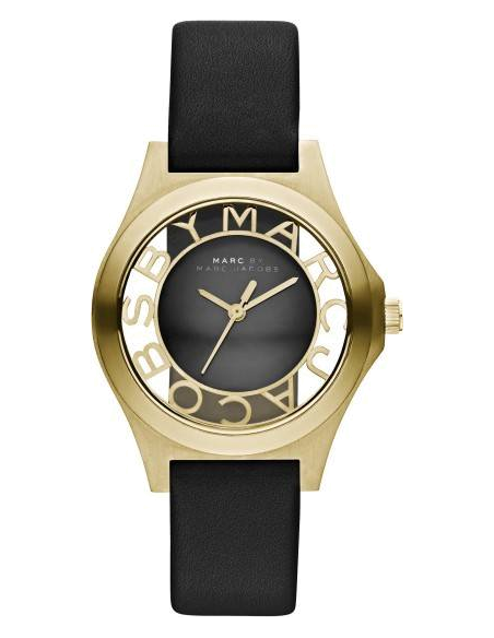 Marc Jacobs Henry Skeleton Black Dial Black Leather Strap Watch for Women - MBM1340