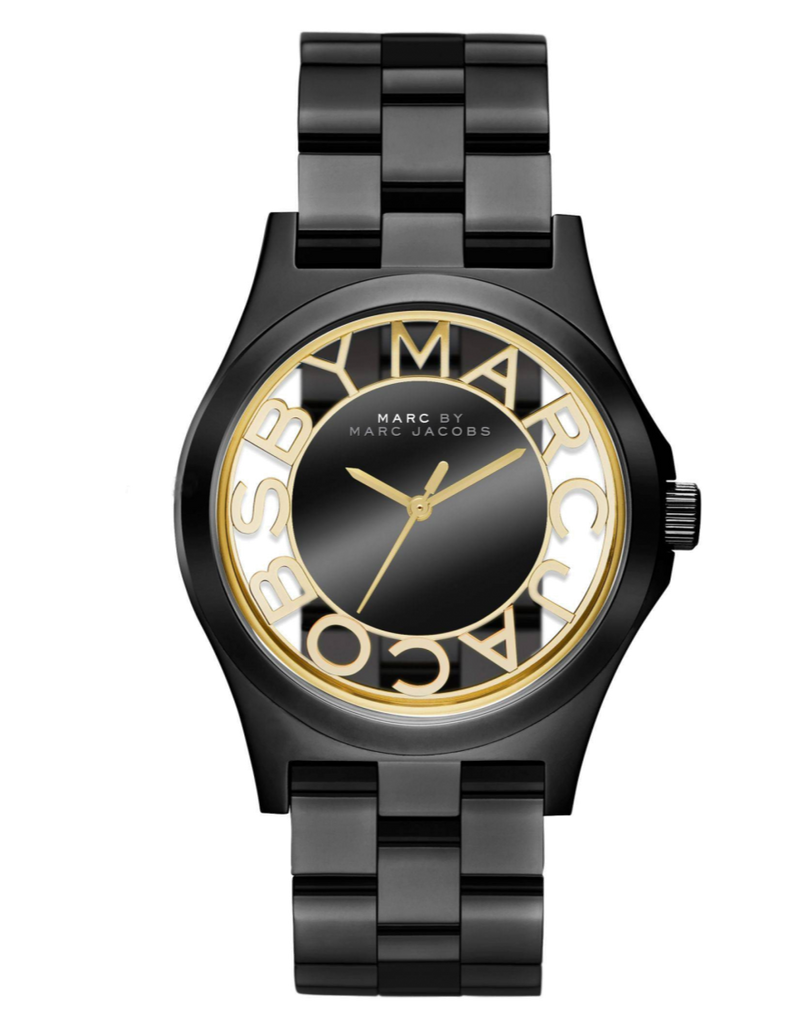 Marc Jacobs Henry Transparent Black Dial Black Steel Strap Watch for Women - MBM3255