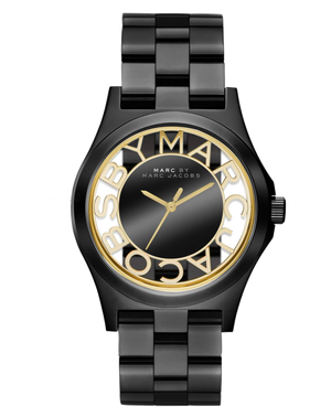 Marc Jacobs Henry Transparent Black Dial Black Steel Strap Watch for Women - MBM3255