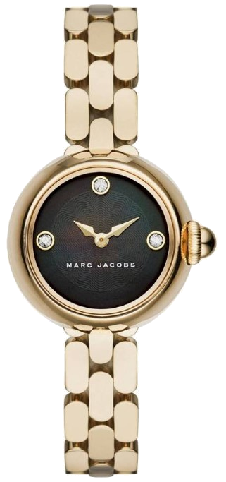 Marc Jacobs Courtney Mother of Pearl Black Dial Gold Steel Strap Watch for Women - MJ3460