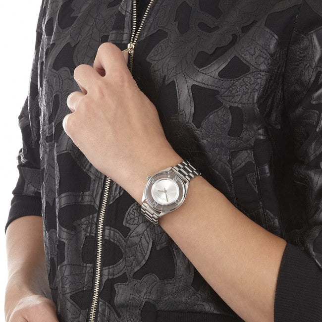 Marc Jacobs Tether Transparent Silver Dial Silver Steel Strap Watch for Women - MBM3412