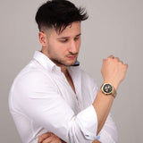 Maserati Stile Chronograph Blue Dial Rose Gold Two Tone Strap Watch For Men - R8873642002