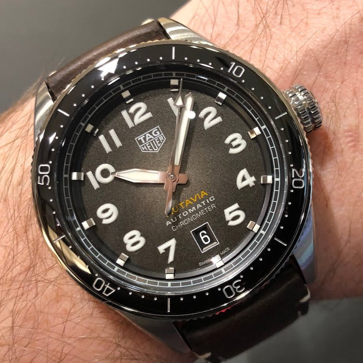 Tag Heuer Autavia Automatic Grey Dial Brown Leather Strap Watch for Men - WBE5114.FC8266