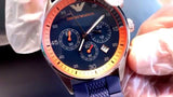 Emporio Armani Chronograph Blue Dial Blue Rubber Strap Watch For Men - AR5864
