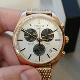 Tissot T Classic PR 100 Chronograph Silver Dial Rose Gold Mesh Bracelet Watch For Men - T101.417.33.031.01