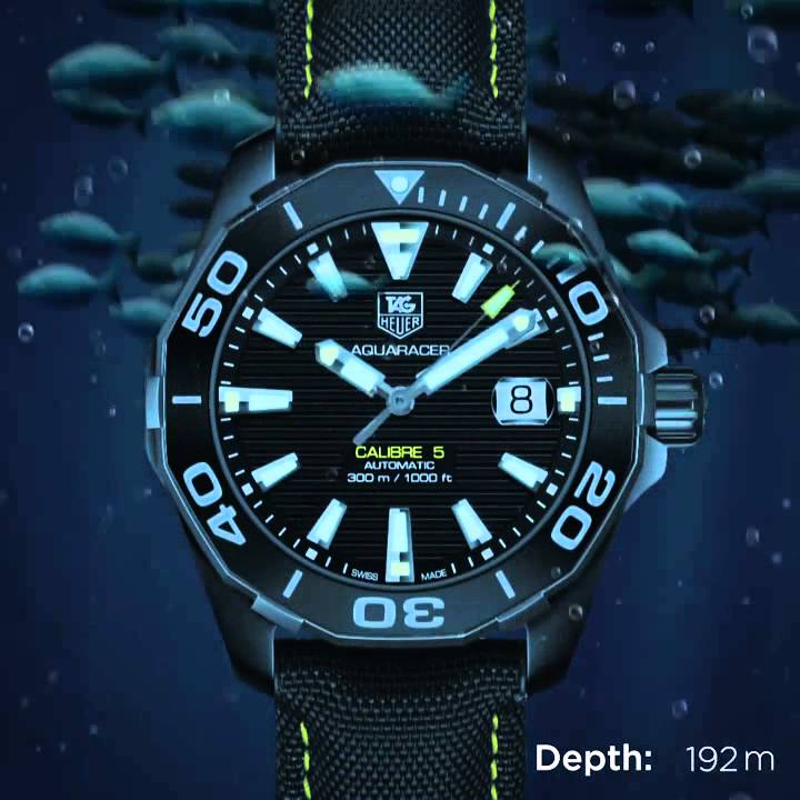 Tag Heuer Aquaracer Calibre 5 Automatic Black Dial Black Nylon Strap Watch for Men - WAY218A.FC6362